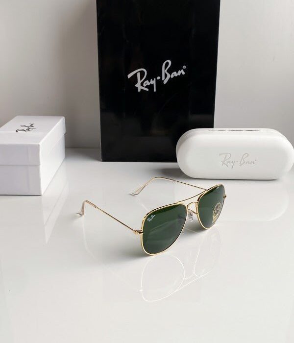 Branded Rb Gold Green Aviator Sunglasses Bt (With Original Kit)