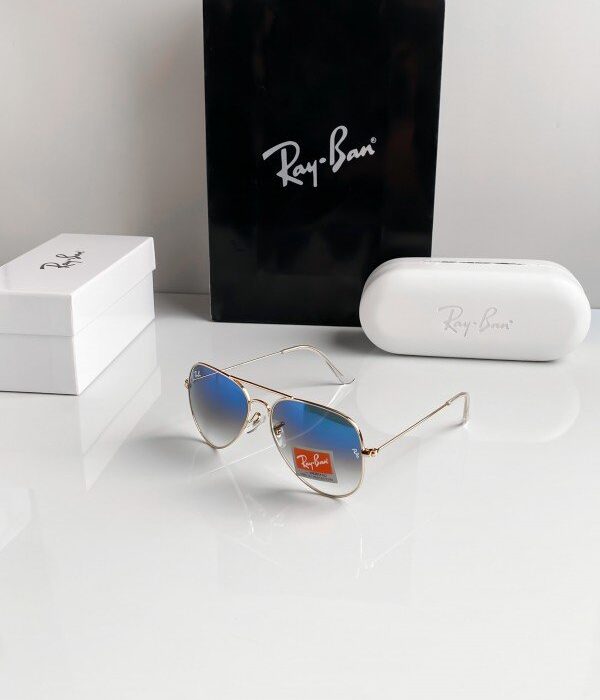 RAYBAN 3026 GOLD BLUE SHADED 61 SUNGLASSES