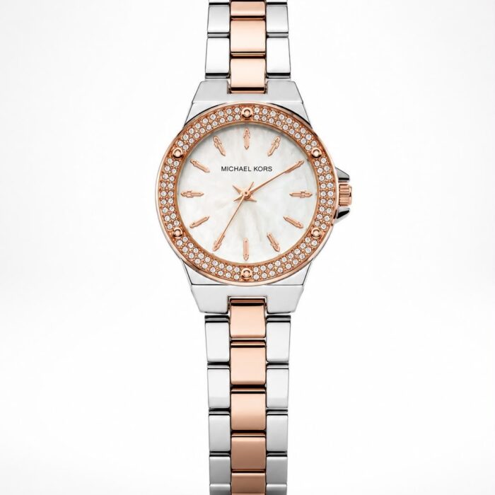 Michael Kors Women's Rose Gold & Silver Crystal Bezel Watch