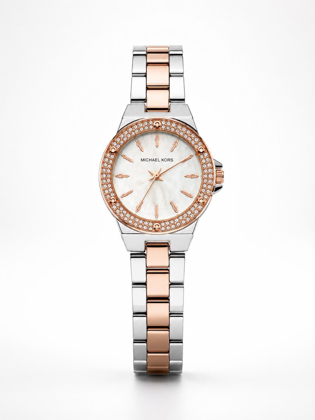 Michael Kors Women's Rose Gold & Silver Crystal Bezel Watch