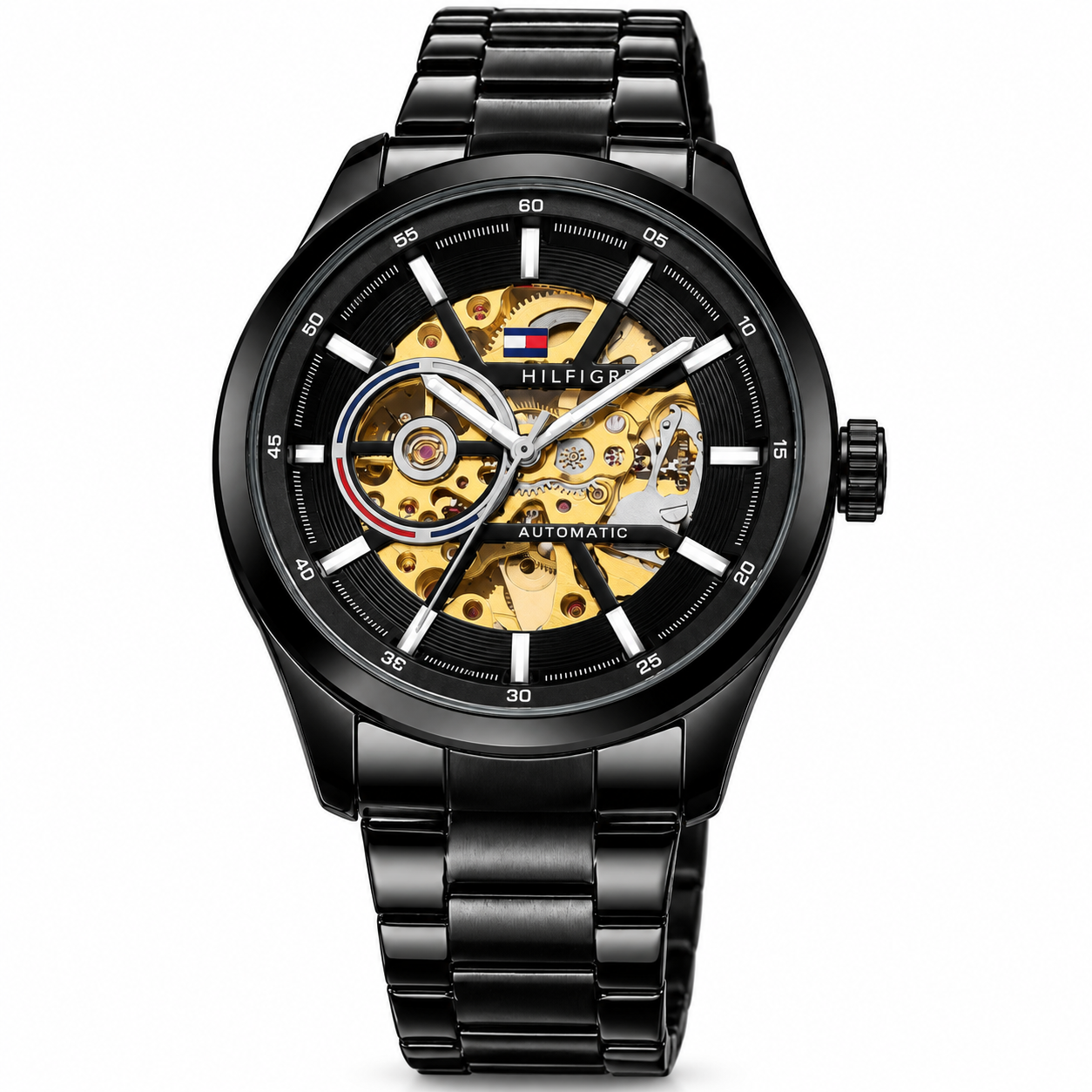 Tommy Hilfiger Automatic Skeleton Black Stainless Steel Watch – Luxury Edition